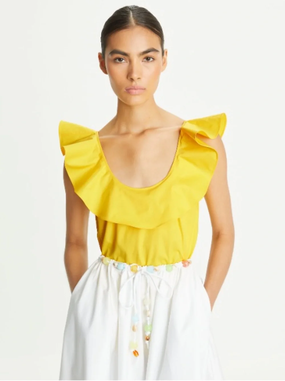 Tory Burch Yellow Ruffle Scoop-Neck Camisole